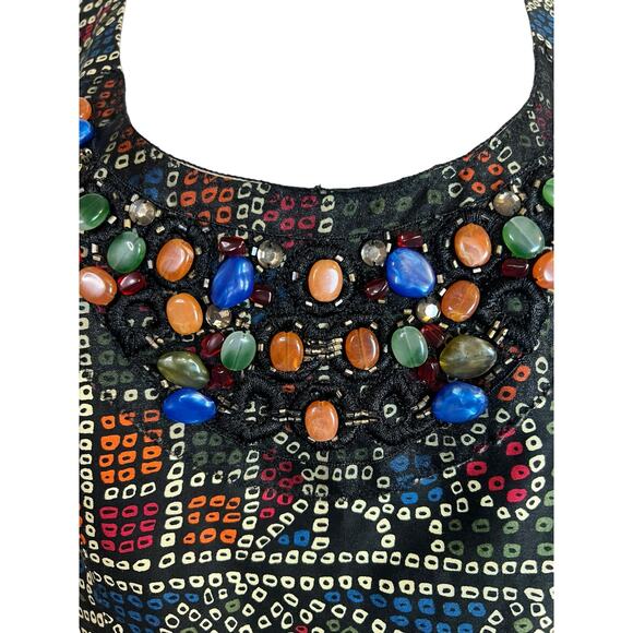 Anna Sui Anthropologie Dress 6 Fit & Flare Beaded Tank knee Length Tea Brunch - Picture 5 of 15
